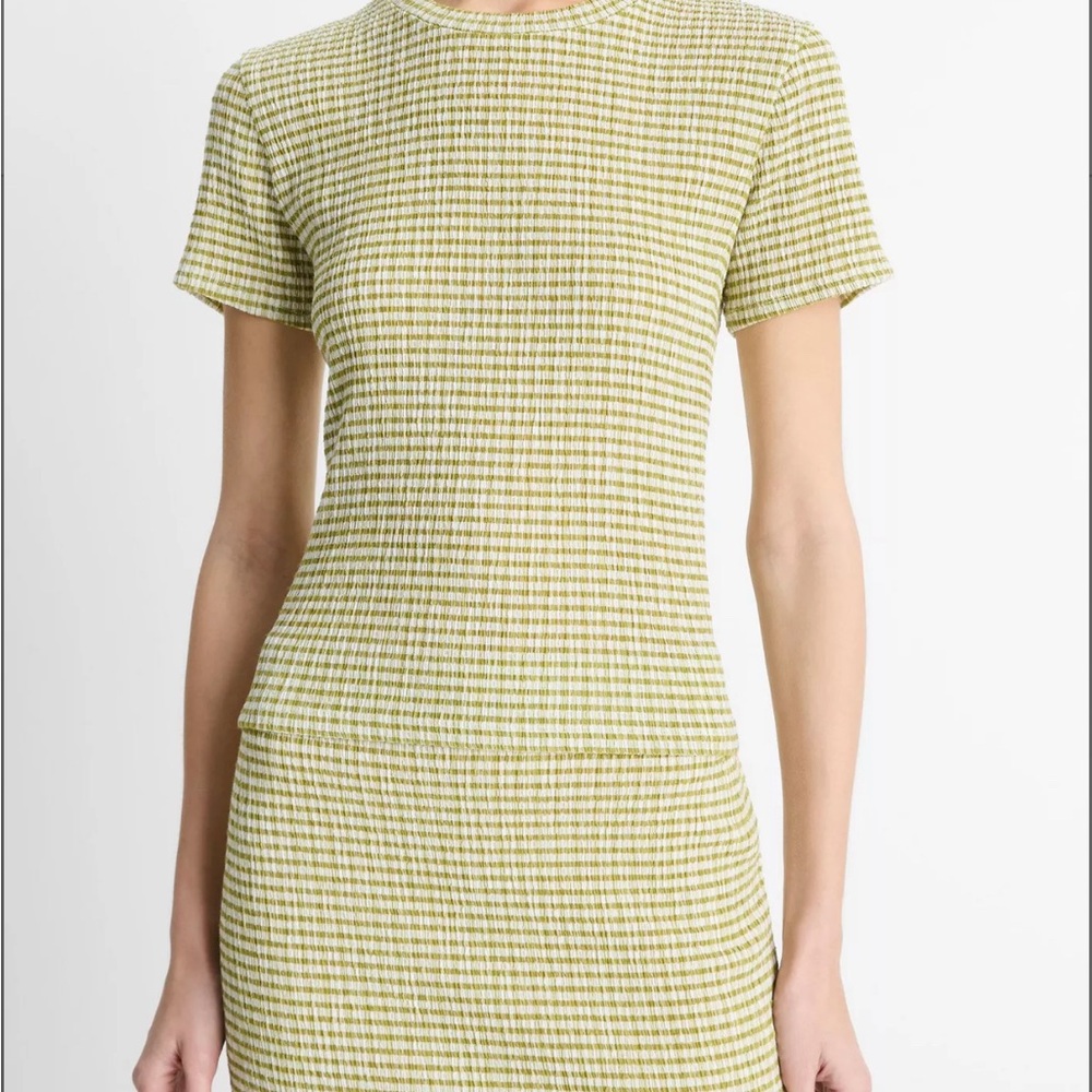 Vince Checked Smocked Herbaria Combo Short Sleeve